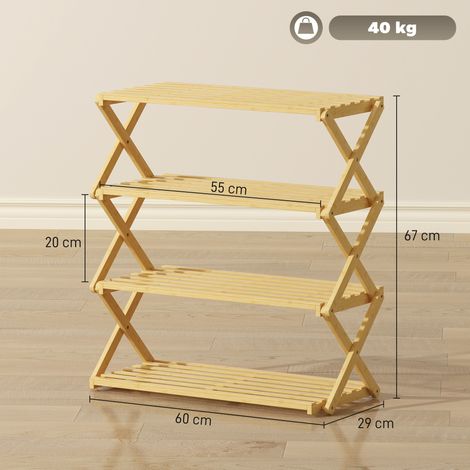 Scarpiera a 4 ripiani in bambù, per riporre fino a 12 paia di scarpe, ideale per ingresso e corridoio, dimensioni 60 x 29 x 67 cm, colore naturale.