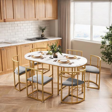 Ensemble table et 6 chaises de salle à manger blanc et gris gold (1/5)