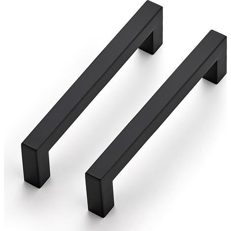 Poignées de placard noires, lot de 2, 14 cm, carrées, en acier inoxydable, entraxe de 128 mm. (1/5)