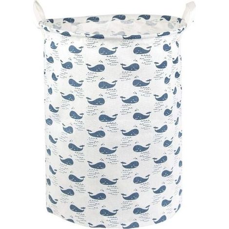 motif de baleine bleue,Panier à linge et sac à linge en filet - conteneur de rangement pliable - panier à linge sale avec poignée - panier à serviettes en coton - intérieur étanche - design mignon (1/5)