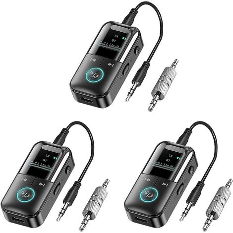 Adaptateur Bluetooth sans fil AUX émetteur/récepteur Bluetooth 5.4 en 3 pièces, compatible avec TV/avion/voiture/HiFi/haut-parleurs, avec adaptateur audio. (1/5)