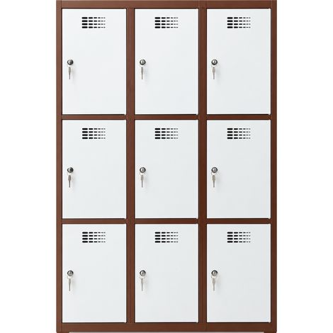 [JAMAIS UTILISE] Vestiaire 9 Casiers L120xH180xP50cm Fermeture à Clé Gris et Marron - 9CM (1/5)