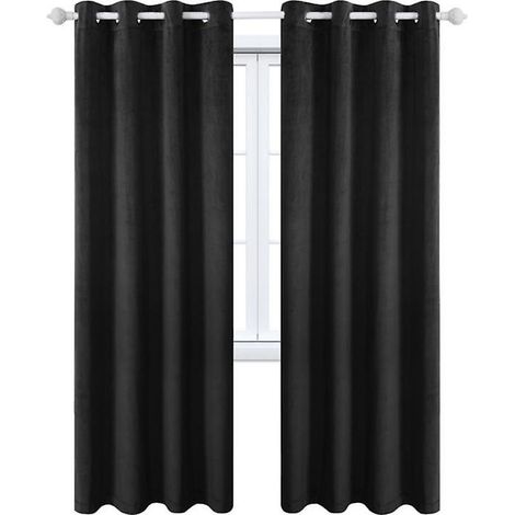 Rideaux unis en velours noir pour salon et chambre, isolation thermique et phonique, 132 x 160 cm (1/5)