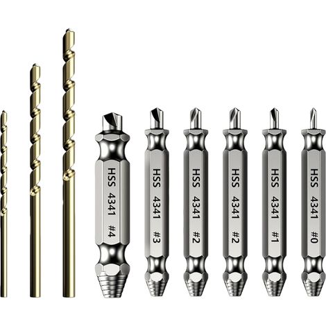 Extracteur De Vis Cassées - 6 Pièces En Acier Rapide HSS 6542 + 3 Forets À Vis - Pour Vis Endommagées Ou Rouillées - Lot De 9 Pièces (1/5)