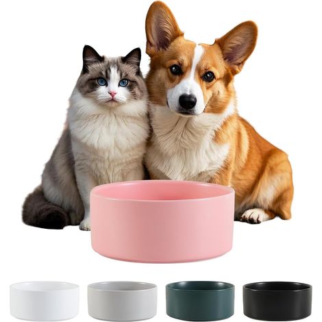 Gamelle céramique rose 15 cm (720 ml), anti-éclaboussures, croquettes/eau petit/moyen chien/chat