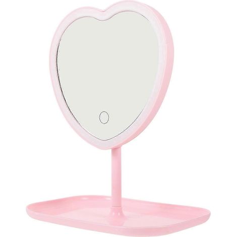 Miroir de maquillage LED rechargeable USB, miroir de bureau en forme de cœur pour femmes (1/5)