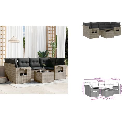 Salon de jardin avec coussins 7 pcs gris résine tressée - Salon De Jardin - Meuble Extérieur - Résine Tressée - Rotin Synthétique - Mobilier De Jardin (1/3)