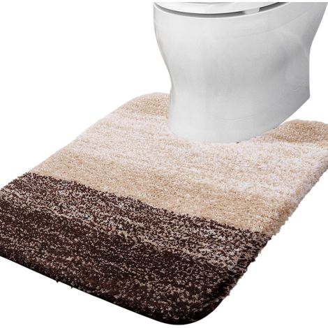 Tapis de bain en forme de U, microfibre ultra douce et absorbante, envers en caoutchouc antidérapant, 51 x 61 cm, gris/marron (1/5)
