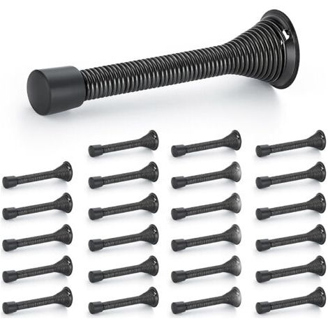 Butées de porte, lot de 24, Noir, à ressort, avec butée en caoutchouc, pour le bas de la porte