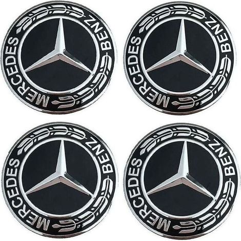 4x 75mm schwarze Mercedes-Radnabenkappen aus Leichtmetall (1/3)