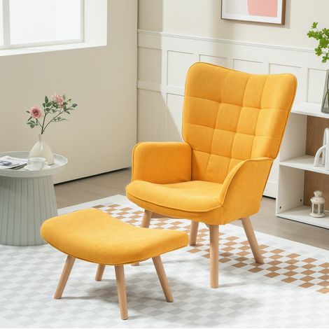 Fauteuil relax avec pouf 72x80x101 cm orange en polyester avec pieds en bois (1/5)
