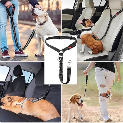 Ceintures de Sécurité Ceinture Sécurité Chien Voiture Réglable Chien Harnais De Voiture Harnaisen NylonAnti-Choc Élastiquepour Chiens Petits Moyens Grands(Bleu Noir) (1/4)