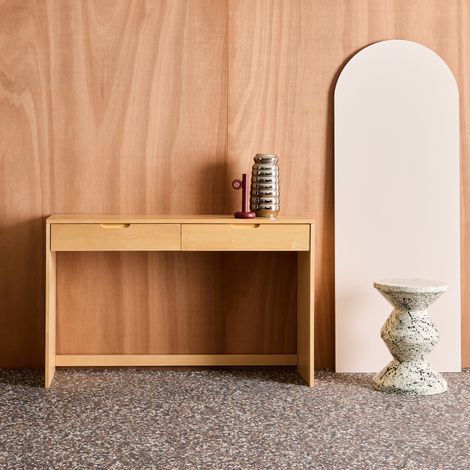 Console décor bois 2 tiroirs 120cm naturel - Tania
