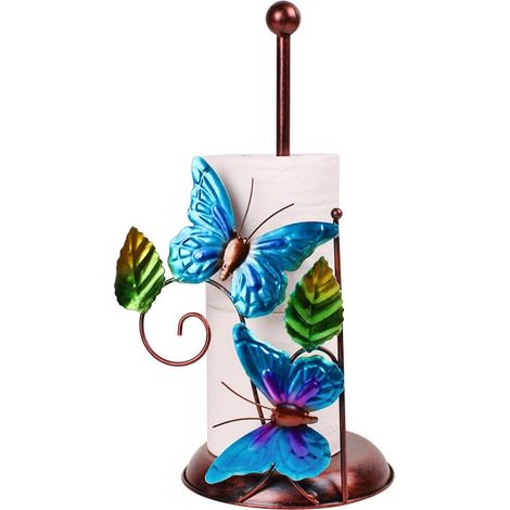 Porte-papier toilette en fer forme de papillon, sur pied avec motifs (1/5)