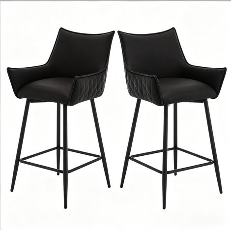 2er-Set ergonomische Barhocker aus Vintage-PU und Metall mit Armlehnen, Anthrazit (1/5)