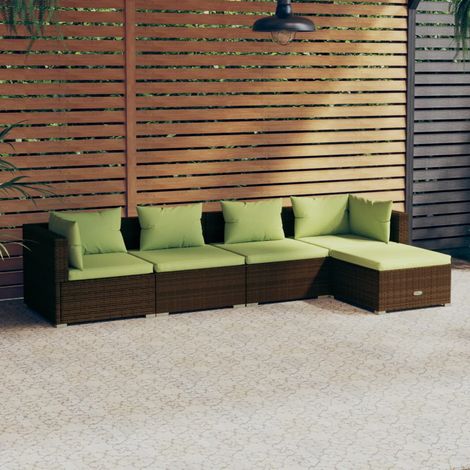 5 PCS Garden Lounge Set con cojín mimbre Pe Brown (1/5)