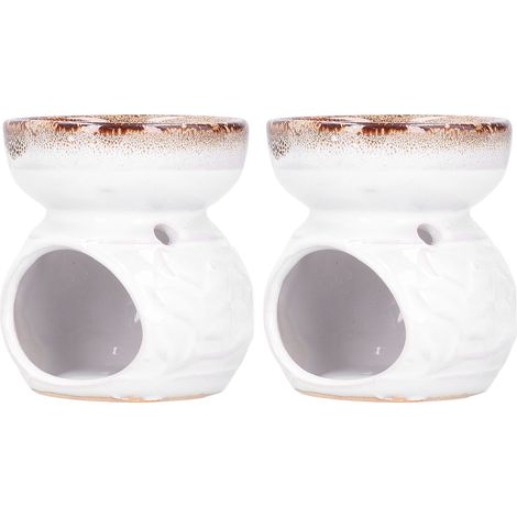 Lot de 2 brûleurs à huiles essentielles en céramique, brûleurs d'encens décoratifs pour aromathérapie, poêle/four blanc (1/5)