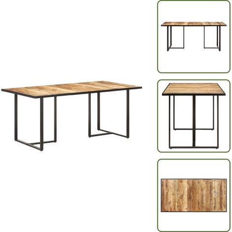 The Living Store Table de salle à manger 180 cm Bois de manguier brut - Table À Manger - Table Industriel - Table Bois - Table Manguier - Meubles Salle À Manger (1/5)