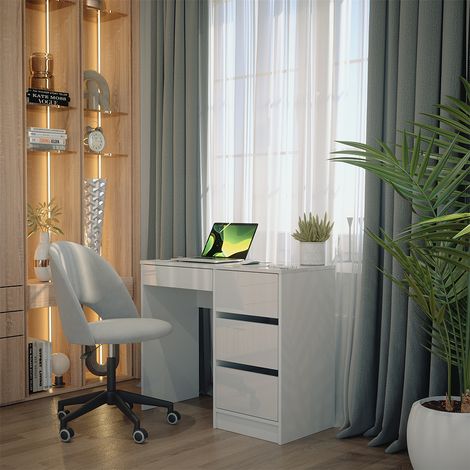 Escritorio Sherry, Blanco alto brillo, 90 x 40 cm con cajones, Vicco (1/5)