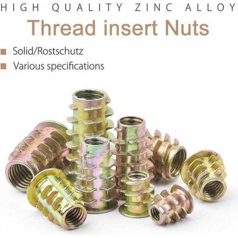 Ecrous Inserts Filetes Pour Bois - Alliage Zinc - Filetage Conique Anti-devissage - M4 a M10 - 230 Pieces (1/4)