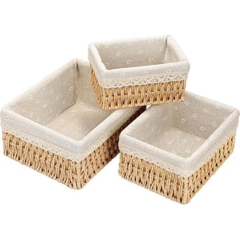 Panier Rangement, Lot de 3 Paniers de Rangement Tressés, Paniers et boîtes de Rangement, Corbeille Rangement pour Salle de Bain, Cuisine, Organisateur Table a Langer Bebe (1/4)