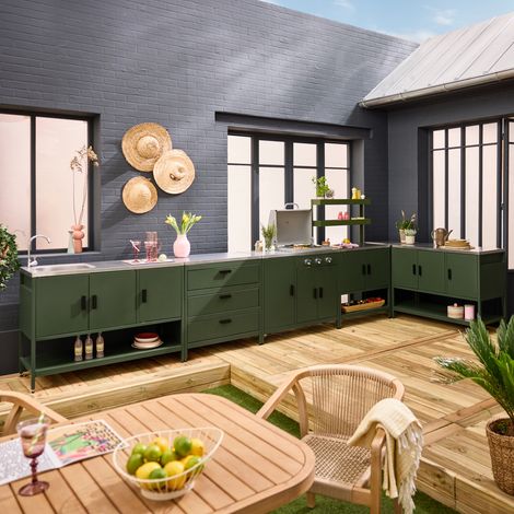 Cuisine extérieure 6 modules avec barbecue en acier inoxydable vert