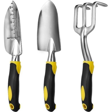 3 Gartengeräte aus Aluminiumguss mit rutschfester, weicher Gummi-Griffleiste