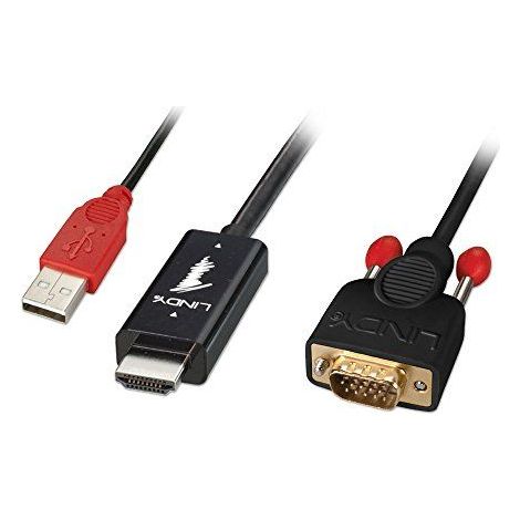 Cavo adattatore LINDY HDMI a VGA, maschio HDMI-A a maschio VGA a 15 poli, lunghezza 2 metri, colore nero, modello 41456 (1/4)
