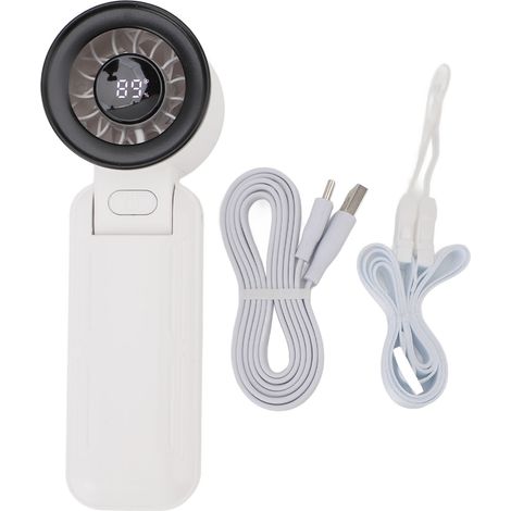Ventilateur main turbo portable silencieux 5 vitesses – 3000mAh batterie main cou bureau 135° pliable affichage numérique voyage maison bureau blanc, ventilation (1/5)