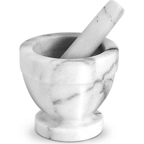 Home Mortaio con Pestello, Marmo, Bianco/Grigio, 10 cm (1/4)