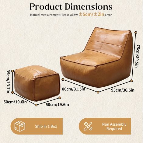 Fauteuil pouf 80x93x75 cm en simili cuir marron avec ottoman, pour salon, gain de place – MEUBLIV (1/4)