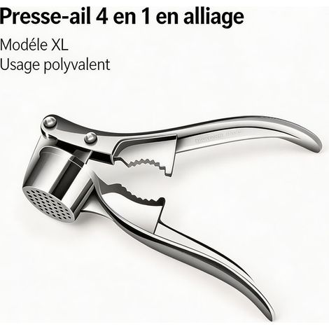 Presse-ail multifonction professionnel 16,5×4,8 cm, hachoir broyeur ail et gingembre avec éplucheur et casse-noix, ustensile cuisine résistant facile à nettoyer, argent (1/5)