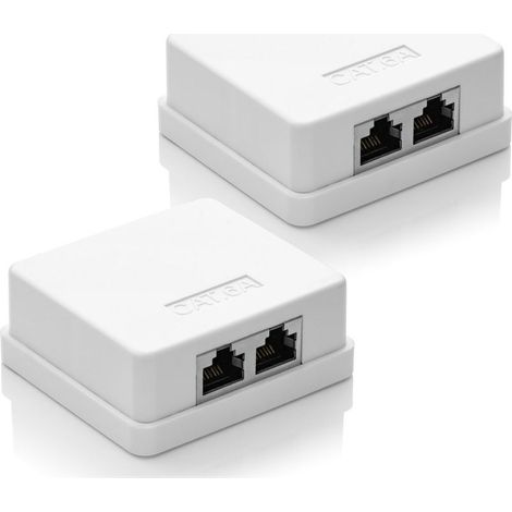 2 prises réseau CAT 6a, 2 prises FTP RJ45, câble de montage mural Ethernet 10 Gbit LAN blindé, blanc (1/5)