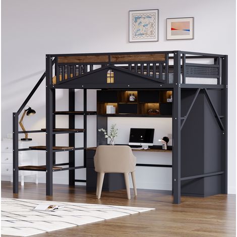 MEUBLIV Litera 140x200 cm negra – con escalera segura, sin colchón (1/5)