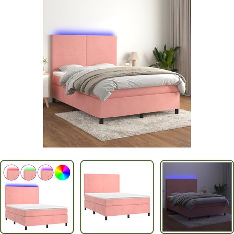 Matratze - Boxspringbett mit Matratze & LED Rosa 140x200 cm Samt