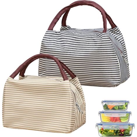 Petit sac isotherme, lot de 2, boîte à lunch portable et pliable, noir et kaki, idéal pour l'école, le bureau, les pique-niques et les voyages. (1/5)