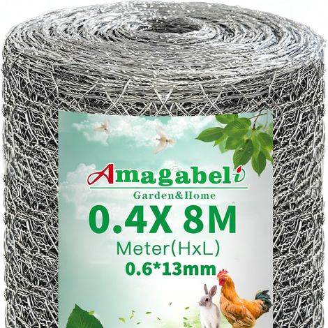Grillage à poules galvanisé, maille hexagonale 12,7mm, filet de protection pour jardin et enclos, 0,4m x 8m (1/5)