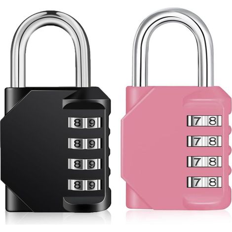 Vorhängeschloss Zahlencode 4Stellig 2P 2 Stücke Schwarz und Rosa (1/5)