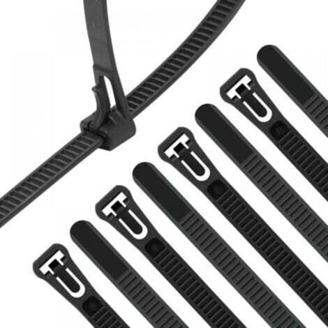 100 Pièces Collier De Serrage Noir Plastique Réutilisables, 300mm X 7.5mm, Attache Câble Colorées, Serre Câbles Nylon, Colliers Serre-Cable Résistant Aux Uv
