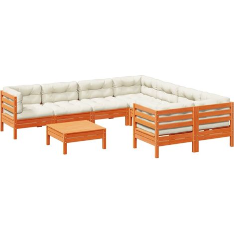 Maison Exclusive - Set de sofás jardín 9 pzas con cojines madera (1/5)