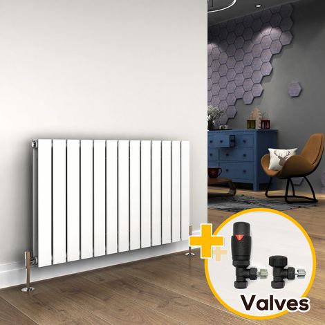 ELEGANT Designer Radiator 600 x 988 mm White Horizontal Radiator Heater Double Flat Panel + Anthracite Thermostatic Radiator Valves (1/5)