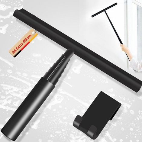 Raclette De Douche - Telescopique 95 Cm - Pour Nettoyage Vitres Et Surfaces - Poignee Confortable - Noir (1/5)