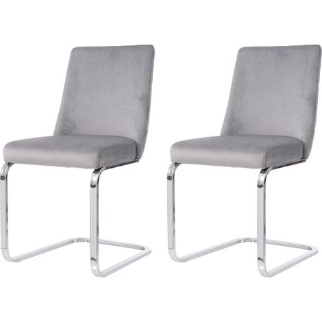 Sedia da pranzo in velluto grigio, set 2 pezzi, schienale a ромbo, gambe in metallo argento (1/5)