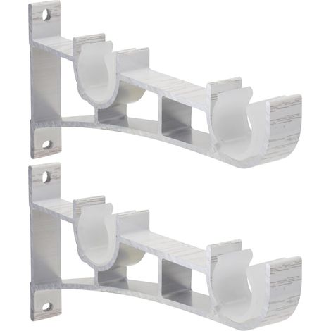 2pcs Tringle à Rideau Supports en Alliage d'aluminium Double Support Porte-Tringle à Rideaux (Blanc) (1/5)