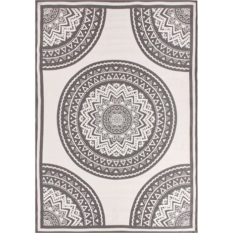 Tapis Moderne d'Intérieur et d'Extérieur Rectangulaire 160 x 230 cm avec Motif Oriental Synthétique Gris et Beige Nellore (1/5)