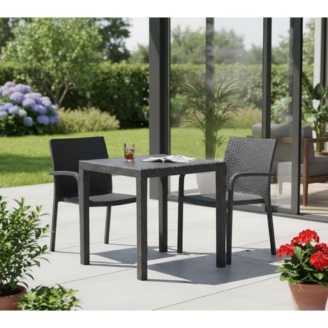 Tavolo da Esterno - 4 Posti Impermeabile Idrorepellente, Nero Antracite, -, 79x79x72h cm Corrientes