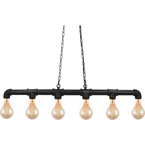 Lustre suspension métal noir 6 spots E27 – Compatible LED – H100 cm, L98 cm – Éclairage homogène pour salon – Sampa (1/3)