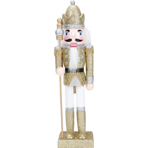 Soldat Marionnette Noix, Ornement Soldat Casse-Noisette en Bois Coloré (31 cm, Argent/Doré/Rose, 245 g) (1/5)
