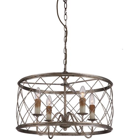 Elstead - Sospensione a soffitto a gabbia con 4 luci Foglia argento secolo, E14 (1/3)