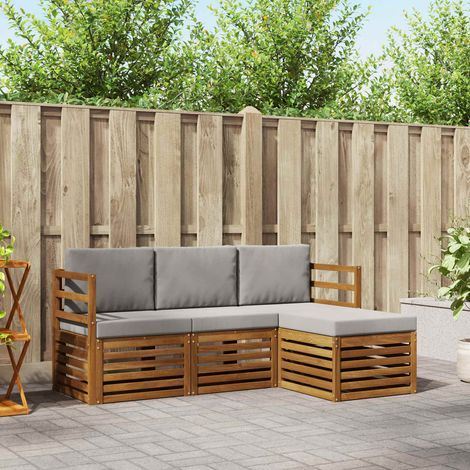 vidaXL Outdoor-Sofagarnitur mit Kissen 4 pcs Natürlich und Hellgrau (1/5)